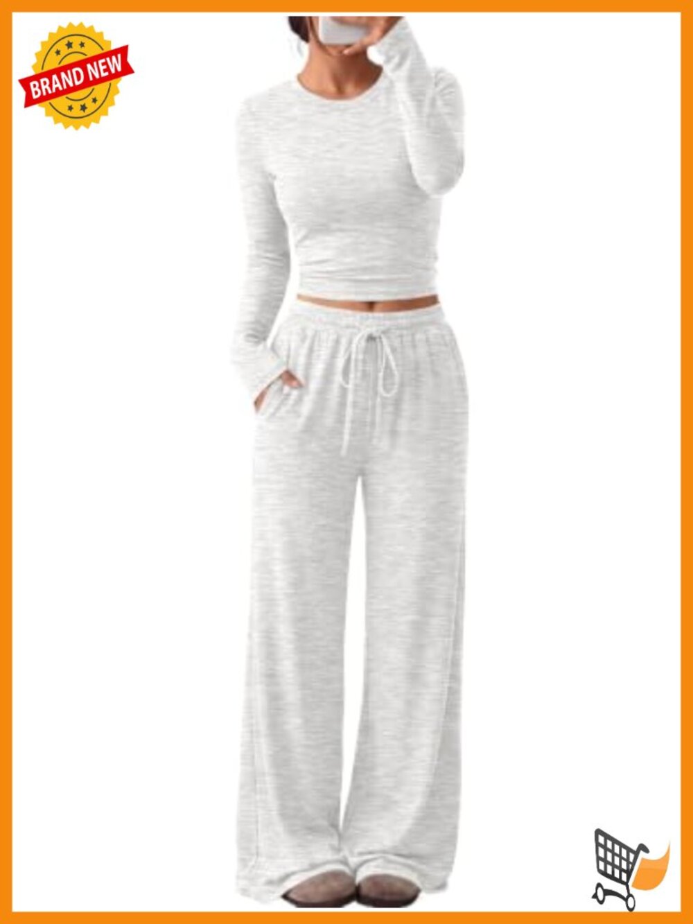 Women's 2 Piece Lounge Set Long Sleeve Top Wide Leg Pants with Pockets